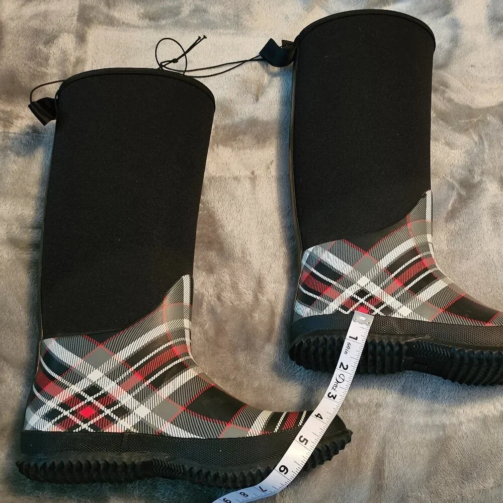 Charlie Paige Black and Plaid Tall Rain Boots